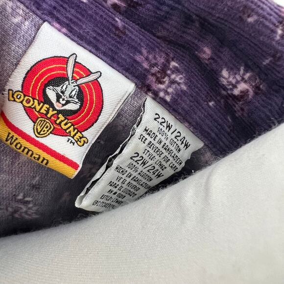 Vtg Looney Tunes Tweety Bird Shirt 22W-24W Women Corduroy 3X Purple Floral Y2K - Picture 8 of 11